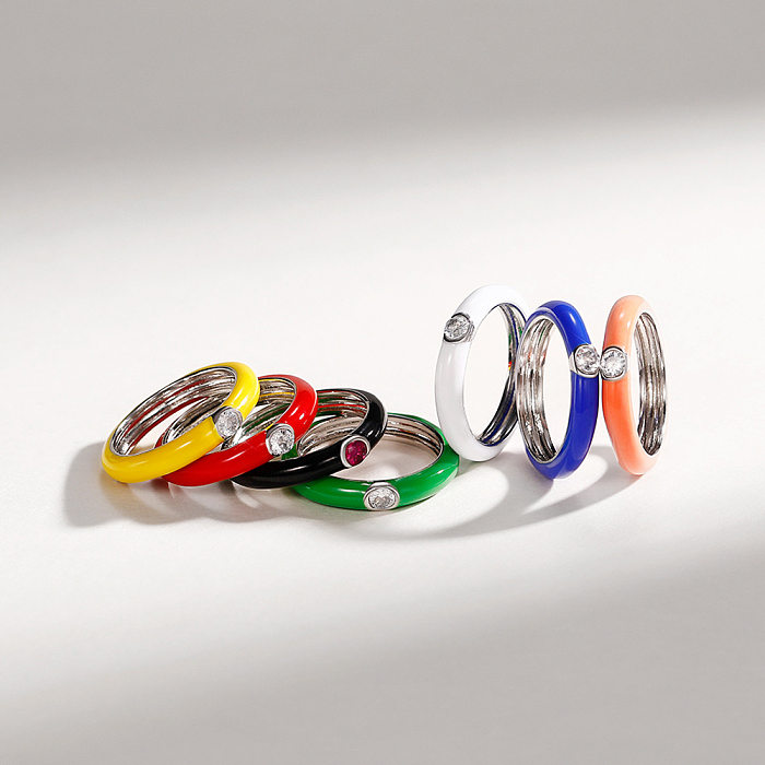 1 Piece Fashion Geometric Copper Enamel Inlay Artificial Gemstones Rings