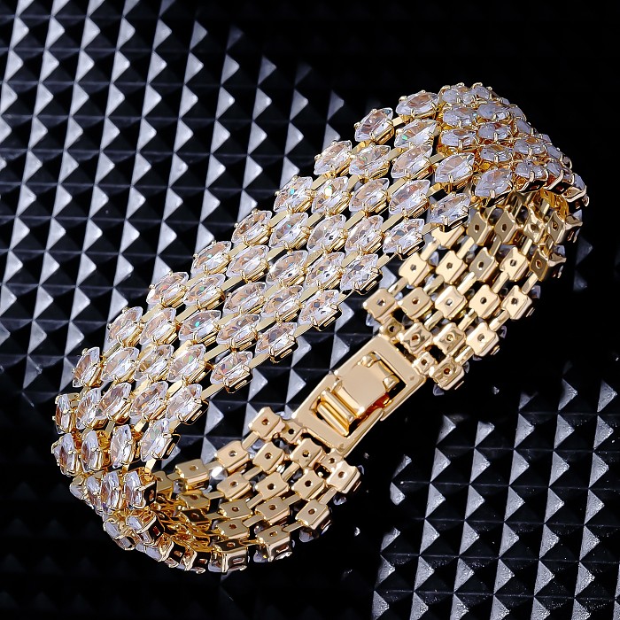 Bracelets plaqués or blanc avec incrustation de cuivre de couleur unie et zircon 18 carats
