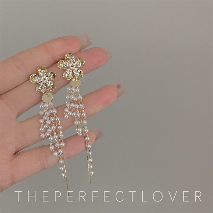 1 Pair Princess Simple Style Flower Plating Inlay Copper Zircon Gold Plated Drop Earrings
