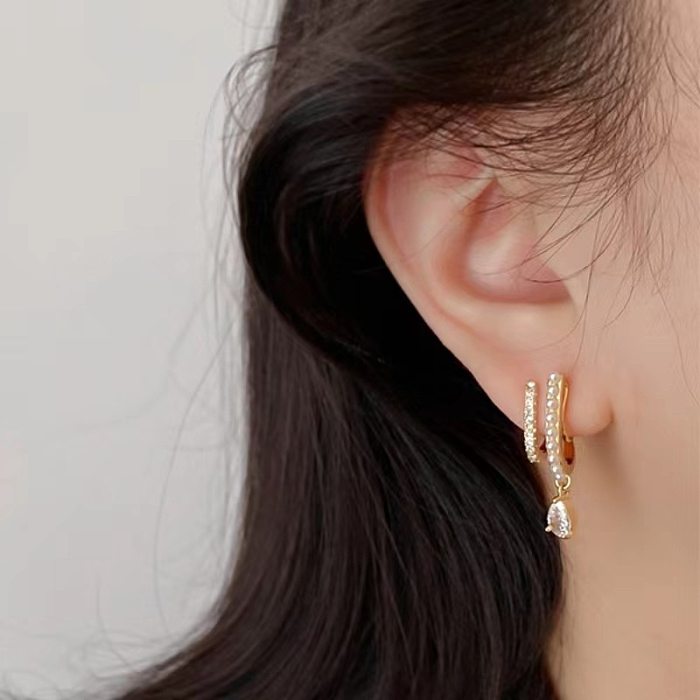 1 Pair Simple Style Geometric Inlay Copper Artificial Pearls Zircon Drop Earrings