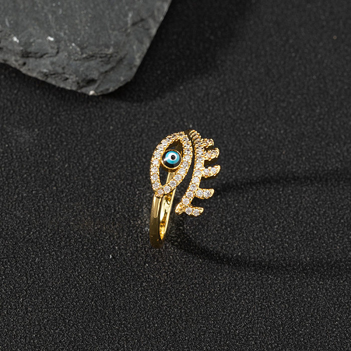 Anillo abierto de circón con incrustaciones de cobre, mariposa, ojo de moda, 1 pieza
