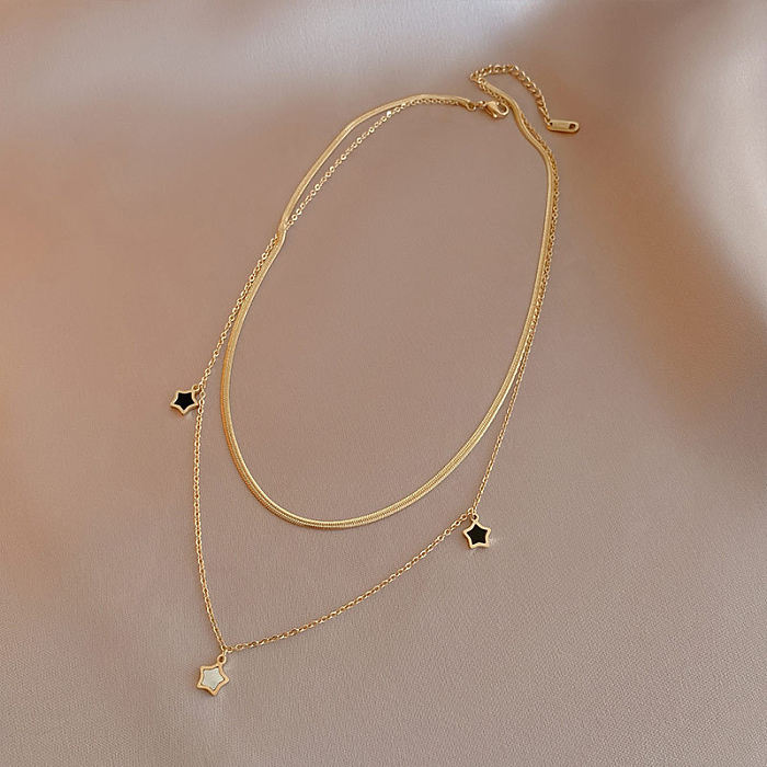 Basic Lady Classic Style Pentagram Titanium Steel Plating 18K Gold Plated Bracelets Necklace