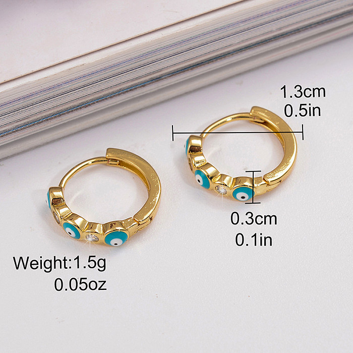 1 Pair IG Style Simple Style Devil'S Eye Enamel Plating Inlay Copper Zircon 18K Gold Plated Earrings