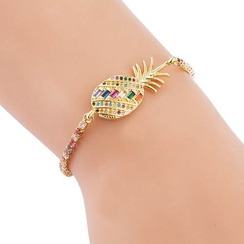Full Copper Pull Adjustable Xiaoqing New Pineapple Inlaid Color Zircon Bracelet