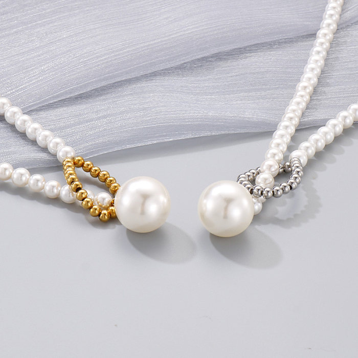 Fashion Geometric Stainless Steel Imitation Pearl Beaded Bracelets Necklace 1 Piece