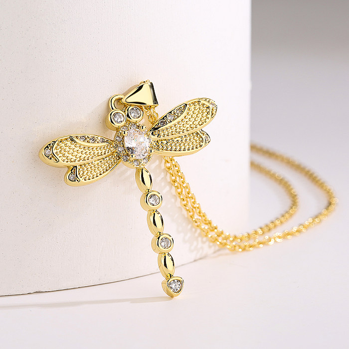 1 Stück modische Libellen-Kupferbeschichtung mit Inlay-Zirkon-Anhänger-Halskette