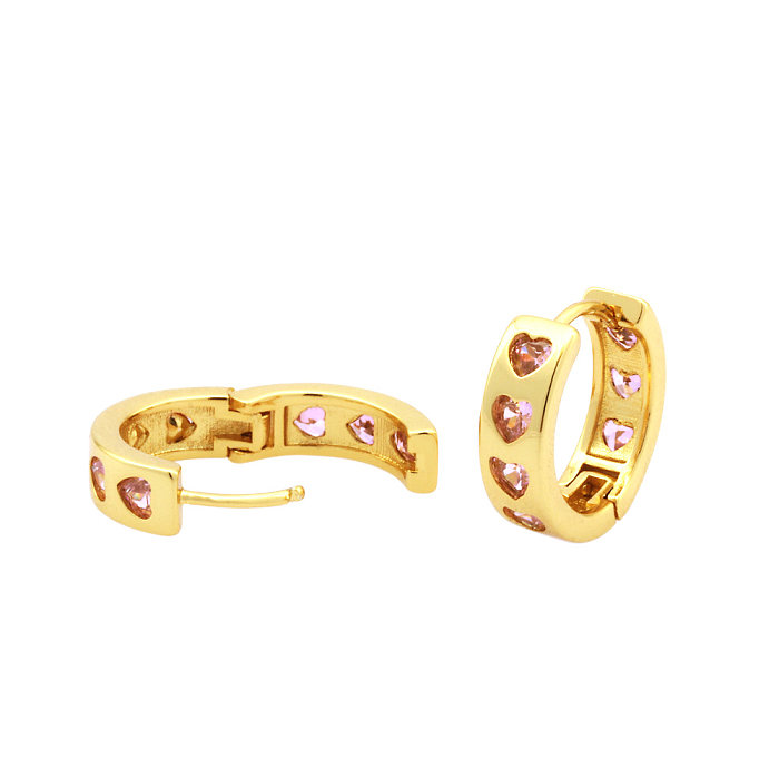 1 Pair Simple Style Heart Shape Plating Inlay Copper Zircon 18K Gold Plated Hoop Earrings