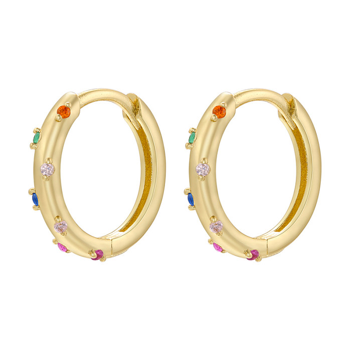 1 Pair Casual Simple Style Round Plating Inlay Copper Zircon 18K Gold Plated Hoop Earrings