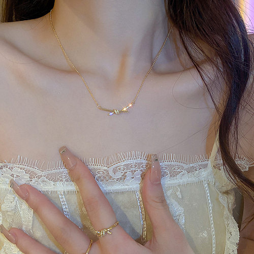 Sweet Knot Copper Zircon Rings Necklace 1 Piece