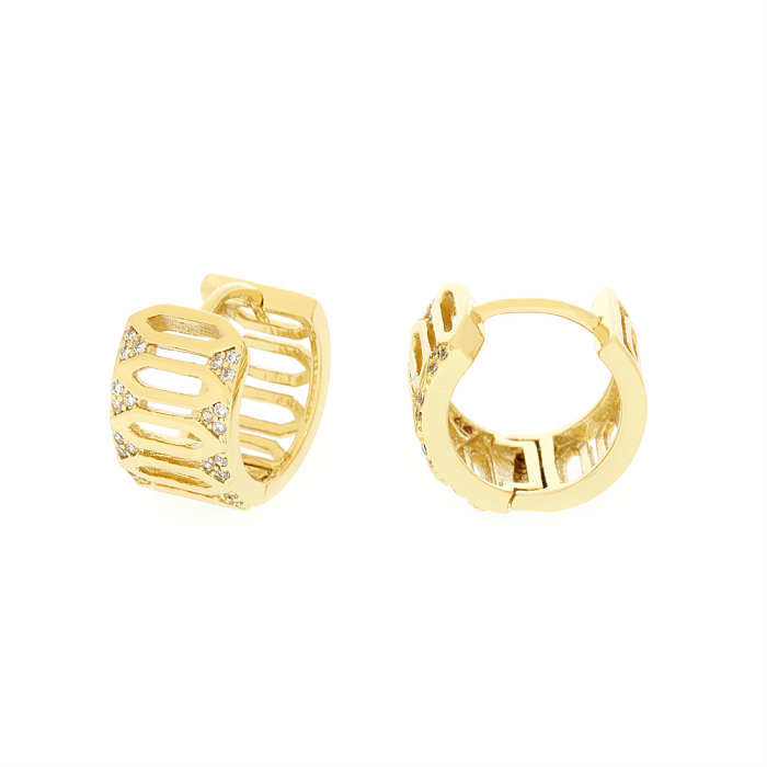 1 Pair Simple Style Circle Rhombus Plating Inlay Copper Zircon 18K Gold Plated Hoop Earrings