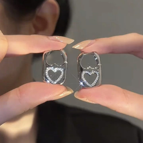 1 paire de boucles d'oreilles créoles en cuivre et Zircon, Style Simple, en forme de cœur, incrustation de placage