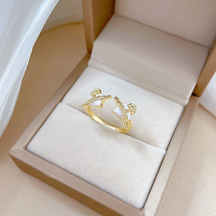 Fashion Heart Shape Brass Enamel Zircon Open Ring