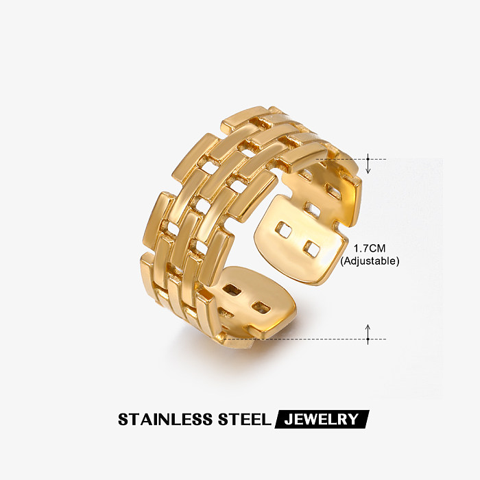 حلقات مفتوحة مطلية بالذهب عيار 18 قيراط مطلية بالفولاذ المقاوم للصدأ بتصميم هندسي عتيق
