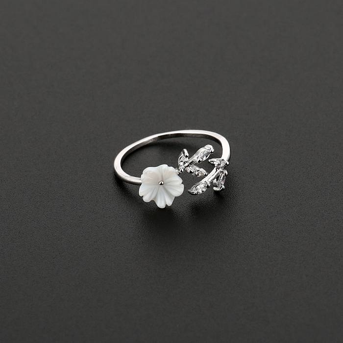 Simple Style Flower Copper Inlay Zircon Open Ring 1 Piece