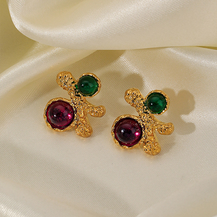 1 Pair Simple Style Roman Style Multicolor Plating Inlay Copper Glass 18K Gold Plated Ear Studs
