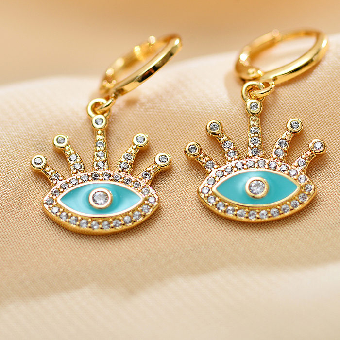 1 Pair Elegant Simple Style Devil'S Eye Enamel Inlay Copper Zircon Drop Earrings