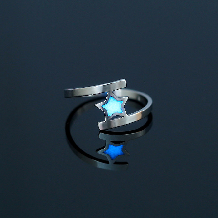 Fashion Sky Blue Luminous Star Element Stainless Steel Ring Jewelry