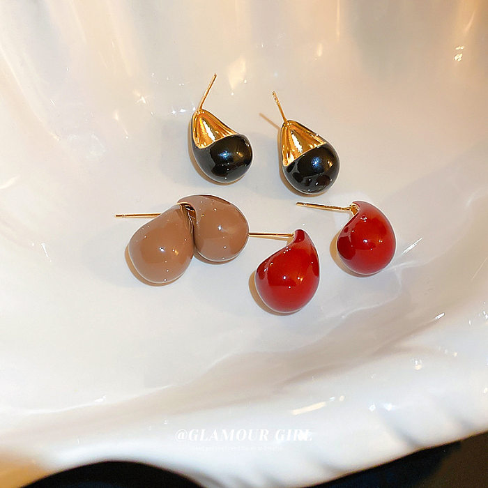 1 Pair Simple Style Water Droplets Solid Color Enamel Copper Ear Studs