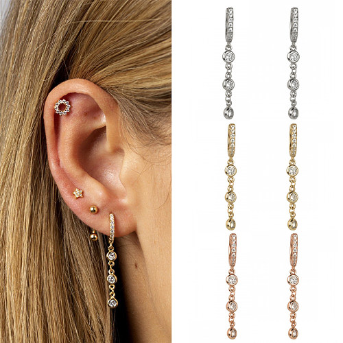 Boucles d'oreilles pendantes en cuivre et Zircon, luxueuses, géométriques brillantes, pour mariée, 1 paire