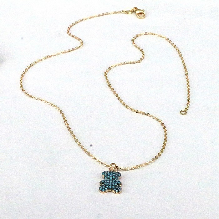 Süße kleine Bären-Halskette mit Kupferplattierung und Inlay-Zirkon-Vergoldung