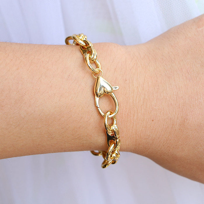 New Copper 18K Gold-plated Thick Chain Heart Buckle Bracelet