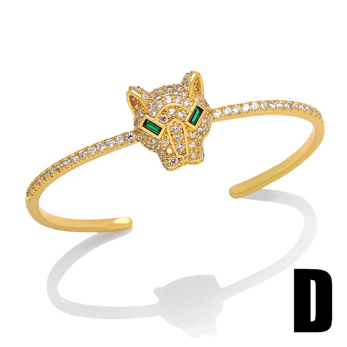 Hip-Hop Devil'S Eye Leopard Copper Gold Plated Zircon Bangle 1 Piece