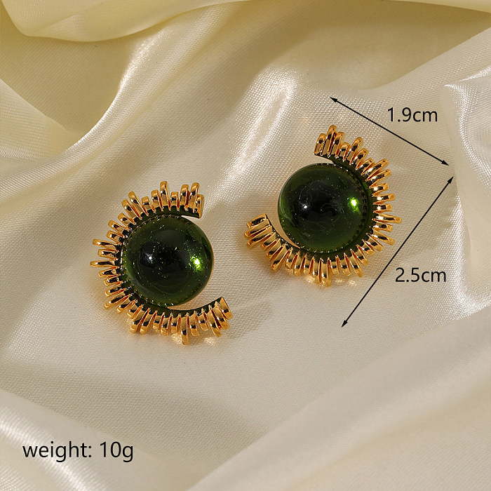 1 Pair Vintage Style Round Plating Inlay Copper Glass 18K Gold Plated Ear Studs