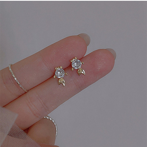 1 Pair Simple Style Fish Inlay Copper Zircon Ear Studs