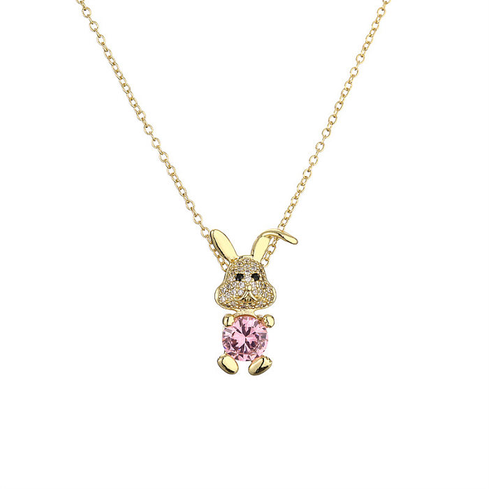 1 Piece Fashion Rabbit Animal Copper Plating Inlay Zircon Pendant Necklace