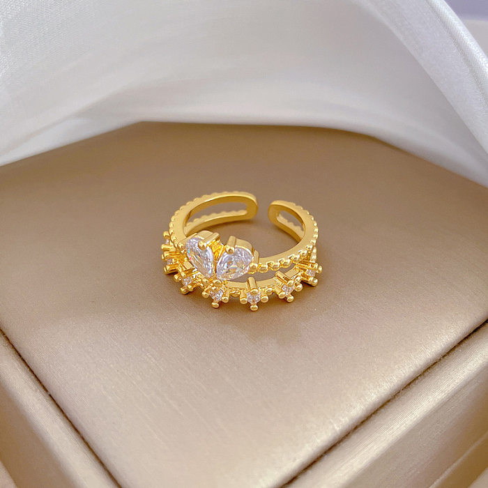 Estilo moderno casual borboleta chapeamento de latão incrustação de pedras preciosas artificiais anéis abertos banhados a ouro