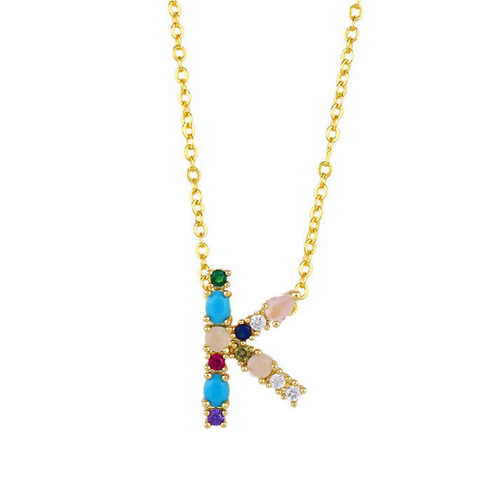 Damen-Halsketten mit Alphabet/Zahl/Text, eingelegtem Zirkon, verkupferter 18-Karat-Legierung, schlichte Halsketten NHAS125407