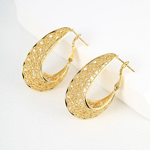Elegante geometrische Kupfer-vergoldete, hohle, baumelnde Ohrringe, 1 Paar