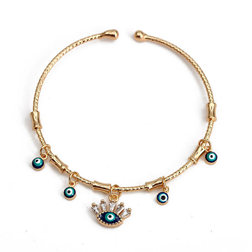 Fashion Devil'S Eye Palm Copper Enamel Inlay Zircon Bangle 1 Piece