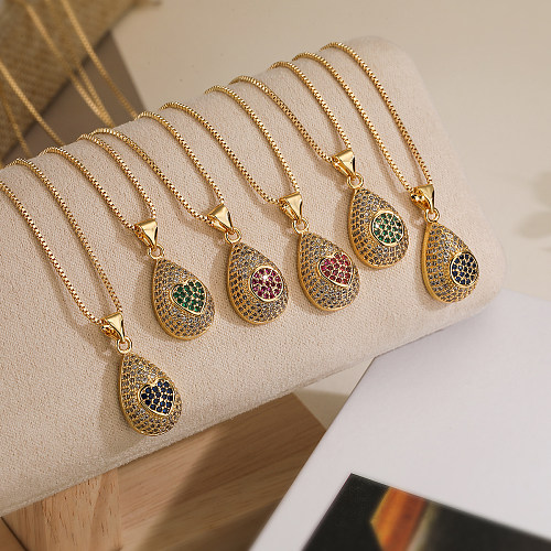 Simple Style Water Droplets Copper 18K Gold Plated Zircon Pendant Necklace In Bulk