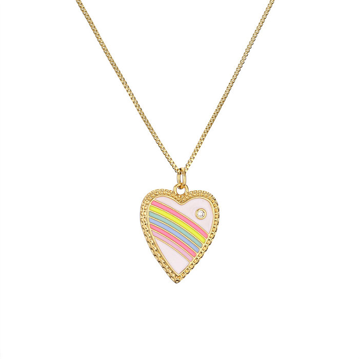 Moda arco-íris estrela coração forma cobre esmalte incrustação zircão pingente colar 1 peça
