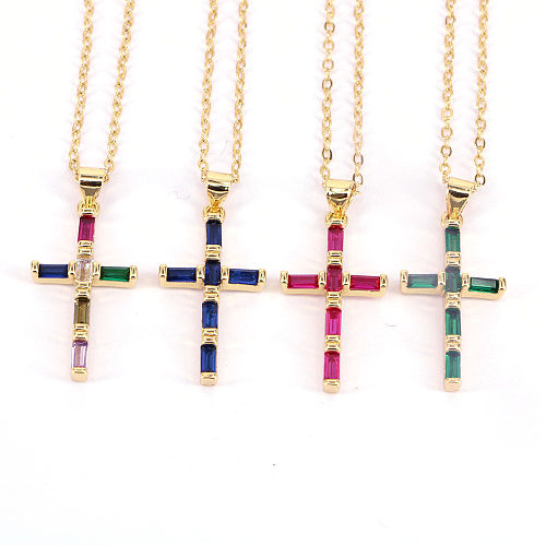 Neue Art-Kreuz-Anhänger-Kupfer-Farben-Zirkon-Halskette