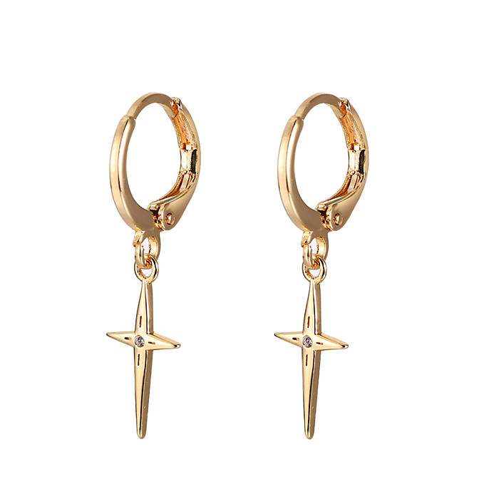 1 paire de boucles d'oreilles pendantes, Style Simple, incrustation de placage croisé en cuivre Zircon plaqué or et argent