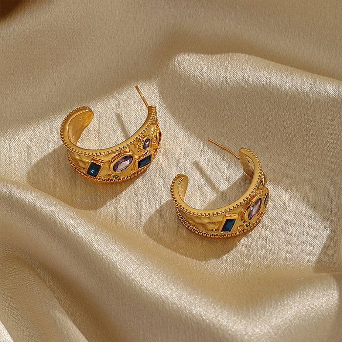 1 par elegante moda c forma chapeamento incrustação cobre zircão 18k brincos banhados a ouro
