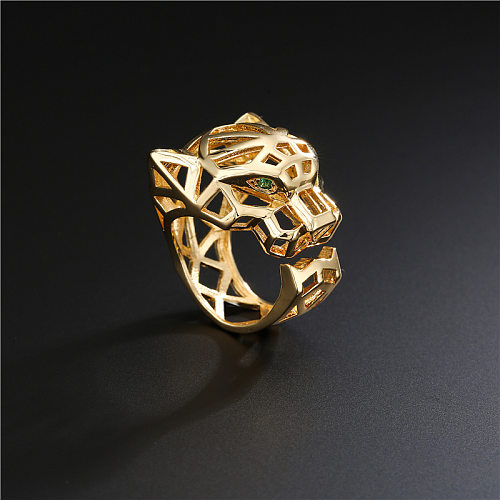 Punk-Ring mit hohlem Leopardenmuster, verstellbarer Öffnung, Kupfer-Mikro-Intarsien-Zirkon-Ring