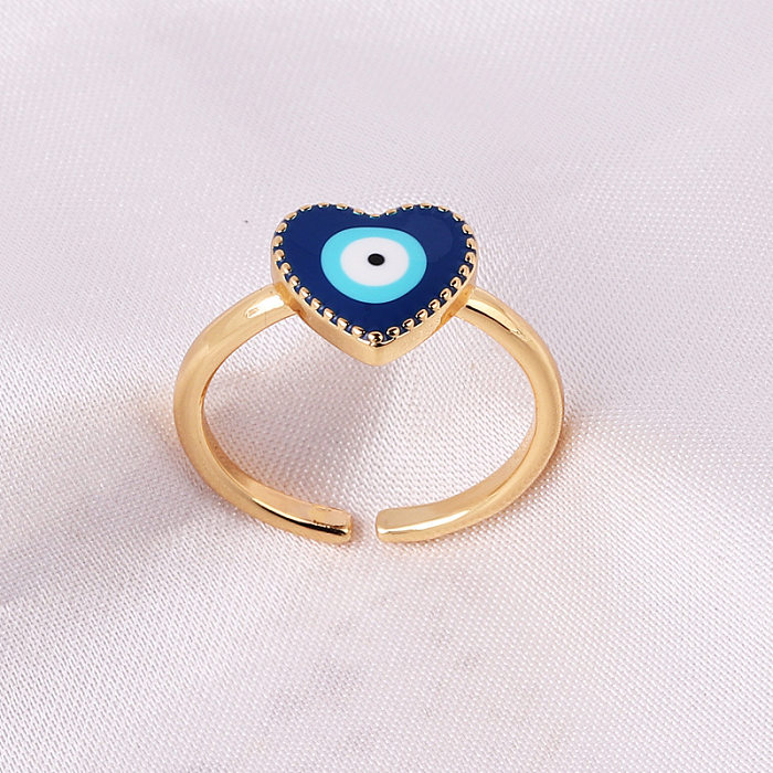 Casual Simple Style Round Devil'S Eye Heart Shape Copper 18K Gold Plated Open Ring In Bulk