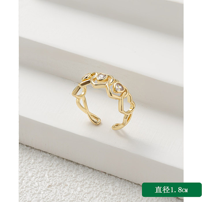 1 Piece Retro Heart Shape Flower Copper Inlay Zircon Open Ring