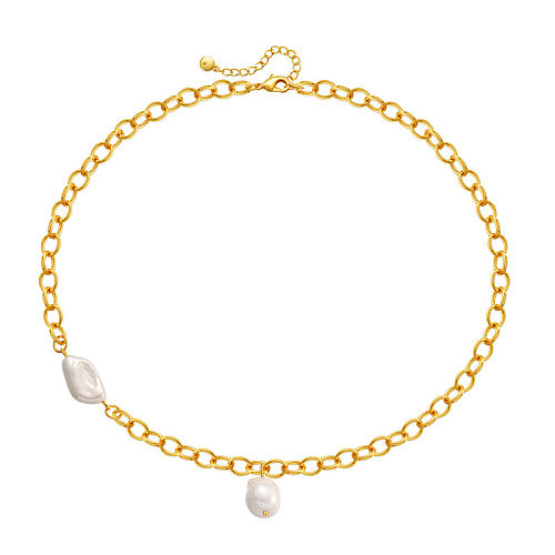 Elegant Geometric Copper Plating Freshwater Pearl Necklace