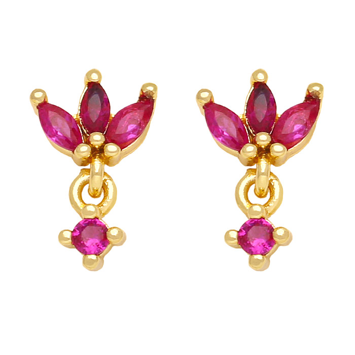 1 Pair Sweet Simple Style Leaves Copper Plating Inlay Zircon 18K Gold Plated Ear Studs