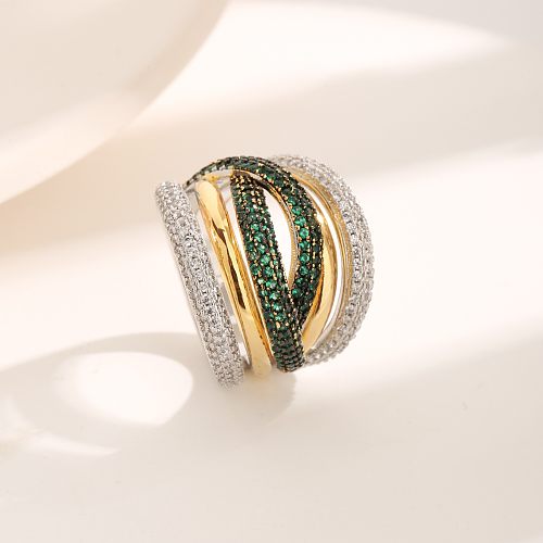 Modern Style Round Copper Plating Inlay Zircon White Gold Plated Rings