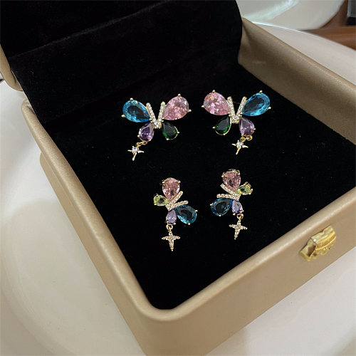 1 Pair Sweet Shiny Butterfly Plating Inlay Copper Crystal Drop Earrings