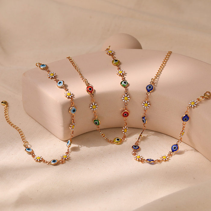 Elegant Eye Daisy Copper Enamel Plating 18K Gold Plated Bracelets