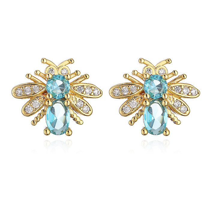 Fashion Bee Copper Gold Plated Zircon Ear Studs 1 Pair