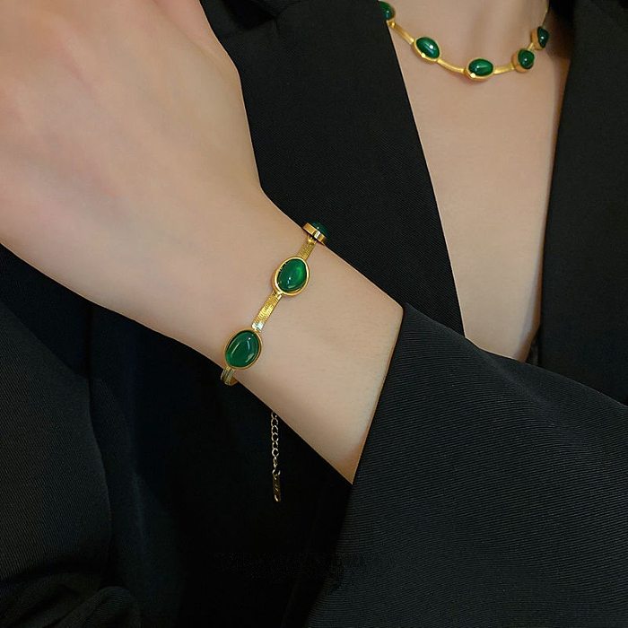 Runde Retro-Armband-Halskette aus Edelstahl mit Intarsien und Kunstharz