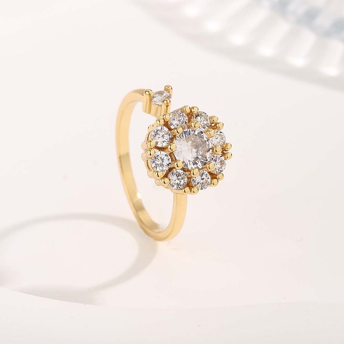 Lady Round Titanium Steel Plating Inlay Zircon Gold Plated Open Rings