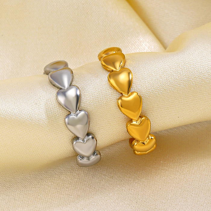 Casual Classic Style Heart Shape Stainless Steel Plating 18K Gold Plated Open Rings